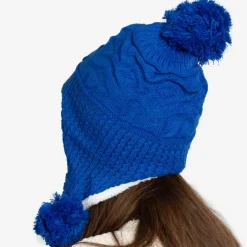 Czapki I Kapelusze^Royalfashion Kobaltowa damska ocieplana czapka z pomponami - Akcesoria kobaltowy