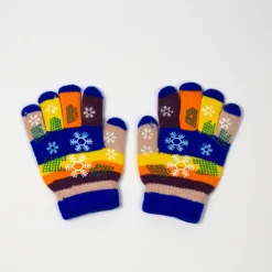 Rękawiczki^Royalfashion Kobaltowe dziewczęce rękawiczki z brokatem i śnieżynkami - Akcesoria kobaltowy