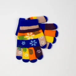 Rękawiczki^Royalfashion Kobaltowe dziewczęce rękawiczki z brokatem i śnieżynkami - Akcesoria kobaltowy