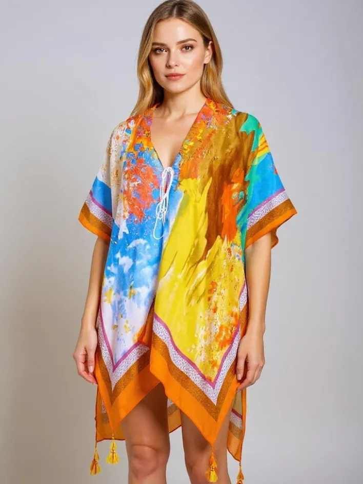 Narzutka Plażowa|Bluzki / Koszule / Koszulki^Royalfashion Kolorowe Pareo Callista by – Zwiewna Sukienka plażowa do kolan Wielokolorowe