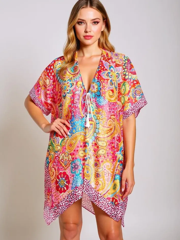 Narzutka Plażowa|Bluzki / Koszule / Koszulki^Royalfashion Kolorowe pareo Callista – stylowa narzutka do kolan do plaży Wielokolorowe