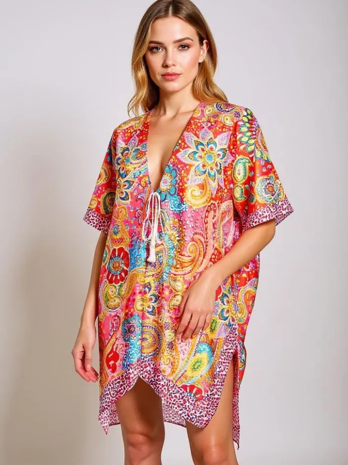 Narzutka Plażowa|Bluzki / Koszule / Koszulki^Royalfashion Kolorowe pareo Callista – stylowa narzutka do kolan do plaży Wielokolorowe