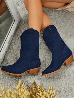 Botki Bez Ocieplenia|Kowbojki^Royalfashion Kowbojki damskie eko zamszowe SpireHush Granatowy