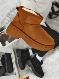Śniegowce|Botki Na Platformie^Royalfashion Krótkie buty a'la śniegowce damskie Liorah Camel