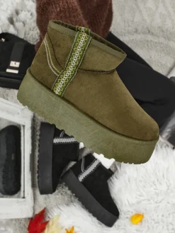 Śniegowce|Botki Na Platformie^Royalfashion Krótkie buty a'la śniegowce damskie Althea zielony