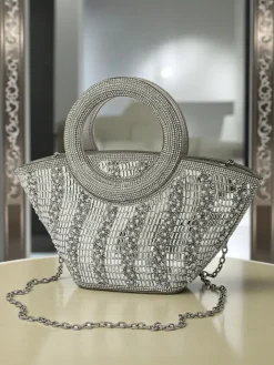 Wieczorowe|Małe Torebki^Royalfashion Mała torebka damska z cyrkoniami Sparkle Queen srebrny