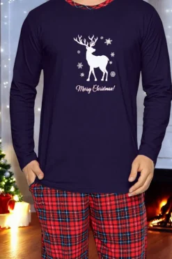 Piżamy^Royalfashion Męska granatowa piżama świąteczna - Odzież Granatowy