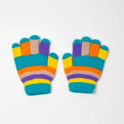 Rękawiczki^Royalfashion Niebieskie dziewczęce rękawiczki z brokatem i śnieżynkami - Akcesoria Ecru