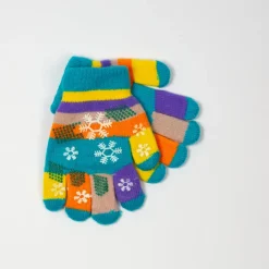 Rękawiczki^Royalfashion Niebieskie dziewczęce rękawiczki z brokatem i śnieżynkami - Akcesoria Ecru