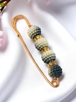 Biżuteria^Royalfashion Ozdobna broszka damska z perełkami Four Pearls Granatowy