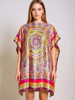 Narzutka Plażowa|Bluzki / Koszule / Koszulki^Royalfashion Pareo Melania – wielokolorowa sukienka o kroju kimonowym do kolan Wielokolorowe