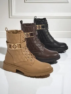 Botki Sznurowane|Botki Z Delikatnym Ociepleniem^Royalfashion Pikowane botki damskie z ekologicznej skóry Sable Rose brązowy