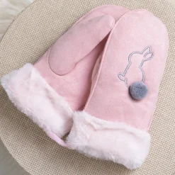 Rękawiczki^Royalfashion Różowe dziecięce rękawiczki na sznurku i z jednym palcem - Rękawiczki różowy