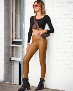 Eko Skórzane|Legginsy / Tregginsy^Royalfashion Damskie eko-skórzane legginsy w kolorze camel brązowy