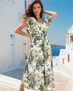 Sukienki Długie^Royalfashion Sukienka damska midi w kwiaty Wielokolorowe