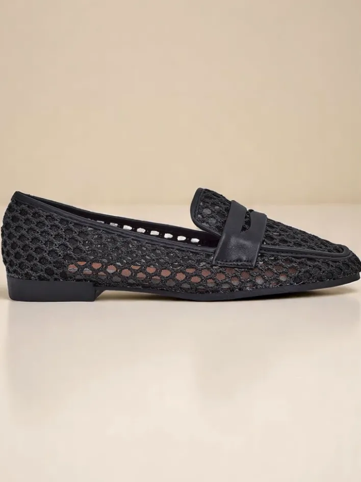 Mokasyny Na Płaskiej Podeszwie^Royalfashion Ażurowe damskie mokasyny Azuros czarny