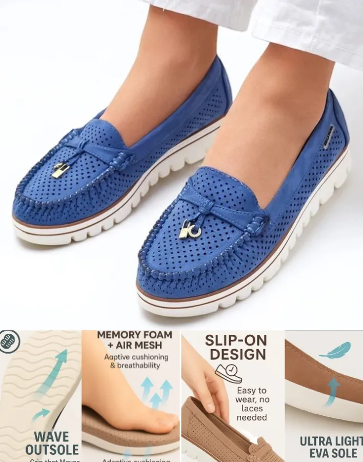 Mokasyny Na Płaskiej Podeszwie^Royalfashion Ażurowe damskie mokasyny Elissas Jasnoniebieski