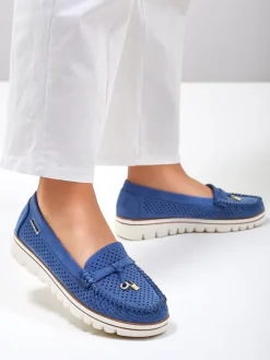 Mokasyny Na Płaskiej Podeszwie^Royalfashion Ażurowe damskie mokasyny Elissas Jasnoniebieski
