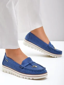 Mokasyny Na Płaskiej Podeszwie^Royalfashion Ażurowe damskie mokasyny Elissas Jasnoniebieski