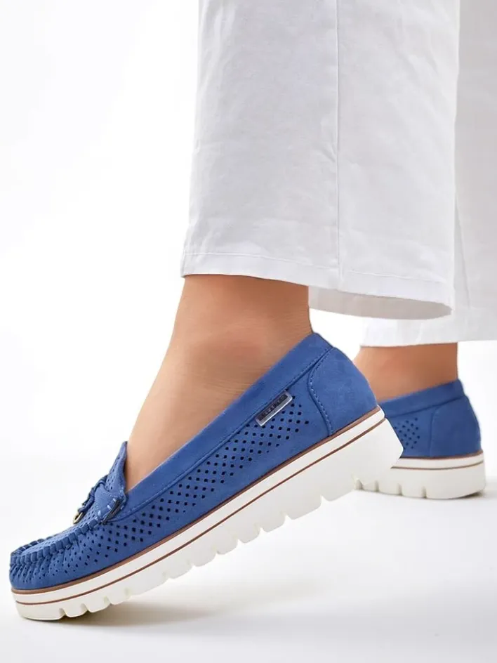 Mokasyny Na Płaskiej Podeszwie^Royalfashion Ażurowe damskie mokasyny Elissas Jasnoniebieski