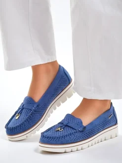 Mokasyny Na Płaskiej Podeszwie^Royalfashion Ażurowe damskie mokasyny Elissas Jasnoniebieski