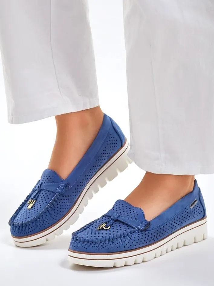 Mokasyny Na Płaskiej Podeszwie^Royalfashion Ażurowe damskie mokasyny Elissas Jasnoniebieski