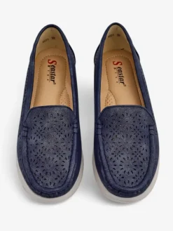 Mokasyny Na Płaskiej Podeszwie^Royalfashion Ażurowe damskie mokasyny Besset Granatowy