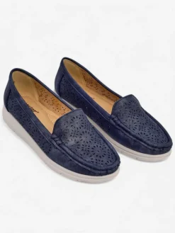 Mokasyny Na Płaskiej Podeszwie^Royalfashion Ażurowe damskie mokasyny Besset Granatowy