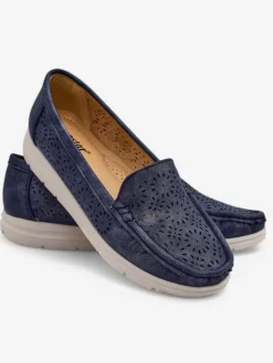 Mokasyny Na Płaskiej Podeszwie^Royalfashion Ażurowe damskie mokasyny Besset Granatowy