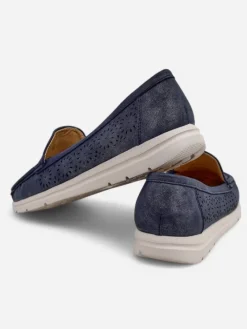 Mokasyny Na Płaskiej Podeszwie^Royalfashion Ażurowe damskie mokasyny Besset Granatowy