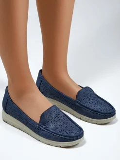 Mokasyny Na Płaskiej Podeszwie^Royalfashion Ażurowe damskie mokasyny Besset Granatowy