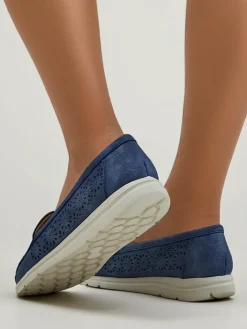 Mokasyny Na Płaskiej Podeszwie^Royalfashion Ażurowe damskie mokasyny Besset Granatowy
