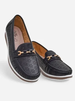 Mokasyny Na Płaskiej Podeszwie^Royalfashion Ażurowe damskie mokasyny Cerro czarny