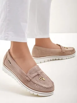 Mokasyny Na Płaskiej Podeszwie^Royalfashion Ażurowe damskie mokasyny Elissas beżowy