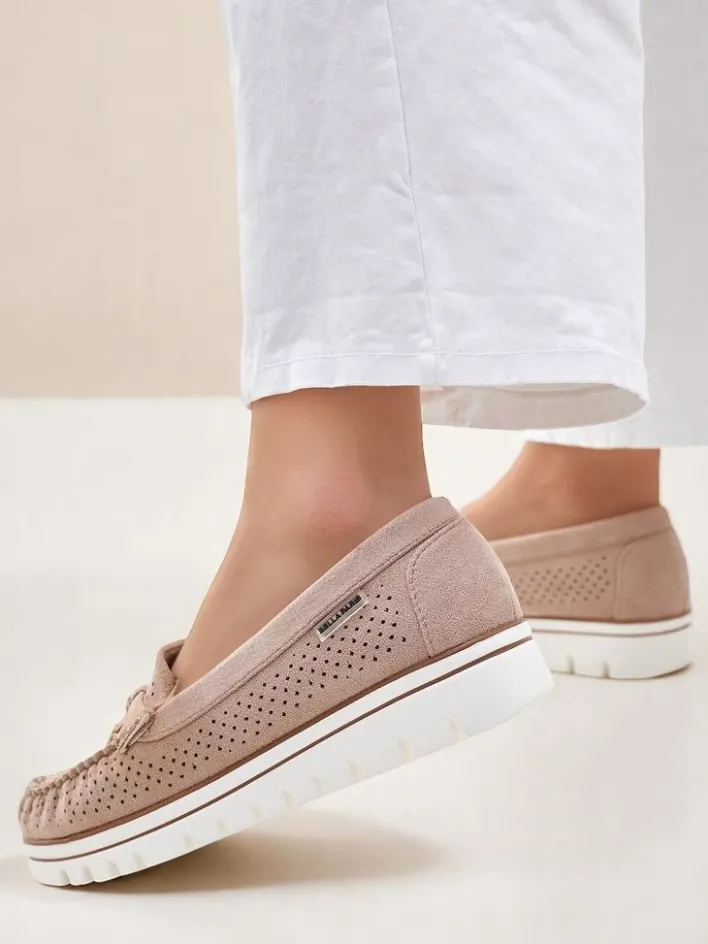 Mokasyny Na Płaskiej Podeszwie^Royalfashion Ażurowe damskie mokasyny Elissas beżowy