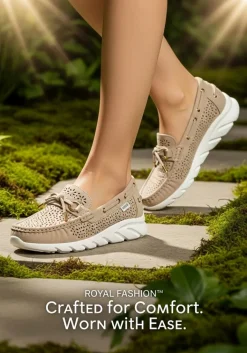 Mokasyny Na Płaskiej Podeszwie^Royalfashion Ażurowe damskie mokasyny Elissas beżowy