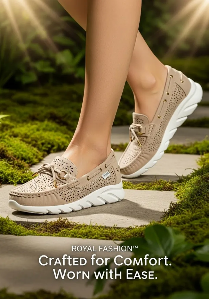 Mokasyny Na Płaskiej Podeszwie^Royalfashion Ażurowe damskie mokasyny Elissas beżowy