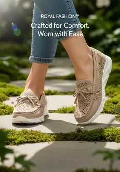 Mokasyny Na Płaskiej Podeszwie^Royalfashion Ażurowe damskie mokasyny Elissas beżowy