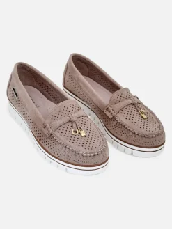 Mokasyny Na Płaskiej Podeszwie^Royalfashion Ażurowe damskie mokasyny Elissas beżowy