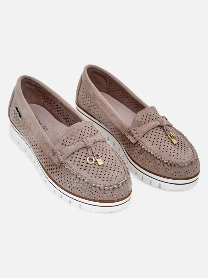 Mokasyny Na Płaskiej Podeszwie^Royalfashion Ażurowe damskie mokasyny Elissas beżowy