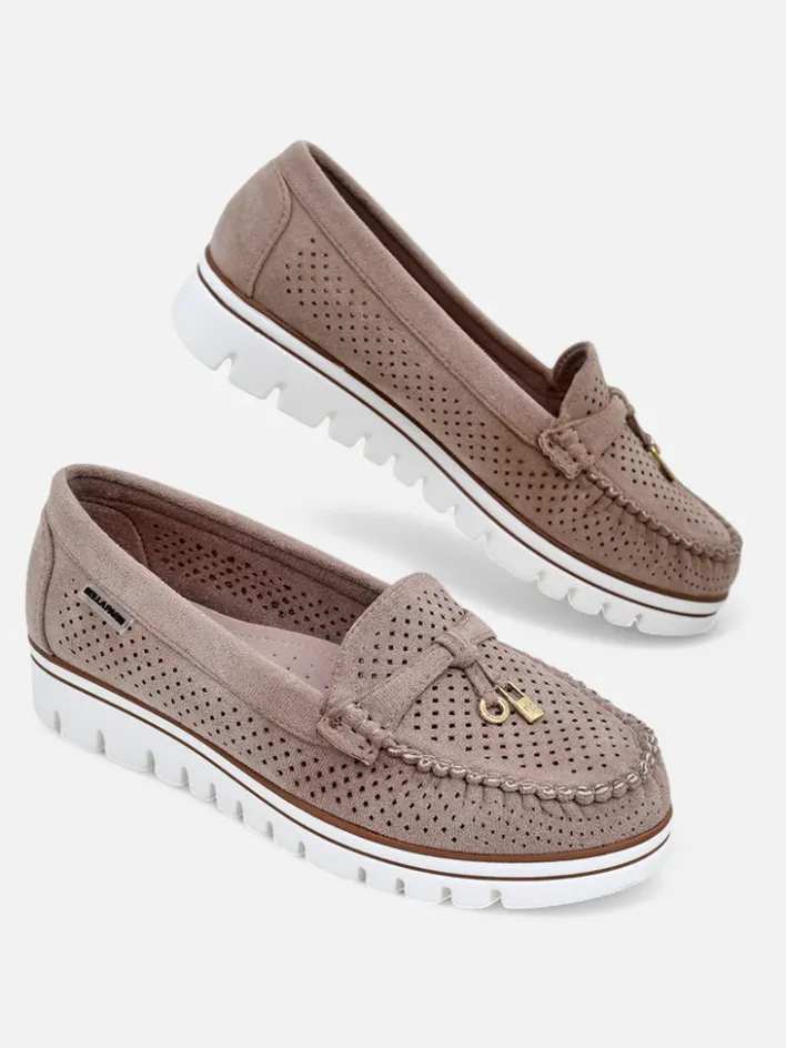 Mokasyny Na Płaskiej Podeszwie^Royalfashion Ażurowe damskie mokasyny Elissas beżowy