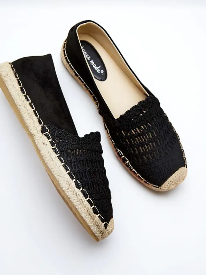 Espadryle Płaskie^Royalfashion Ażurowe damskie espadryle Cetillad czarny