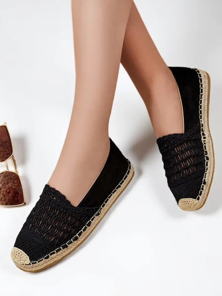 Espadryle Płaskie^Royalfashion Ażurowe damskie espadryle Cetillad czarny