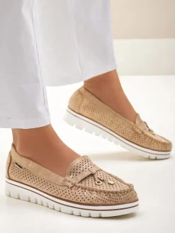 Mokasyny Na Płaskiej Podeszwie^Royalfashion Ażurowe damskie mokasyny Elissas Jasny beż