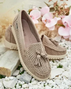 Mokasyny Na Płaskiej Podeszwie|Półbuty^Royalfashion Ażurowe mokasyny damskie Molaffa beżowy