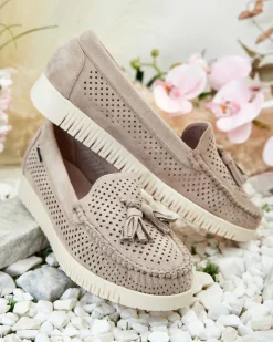 Mokasyny Na Płaskiej Podeszwie|Półbuty^Royalfashion Ażurowe mokasyny damskie Molaffa beżowy