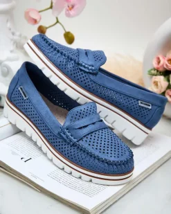 Półbuty|Mokasyny Na Płaskiej Podeszwie^Royalfashion Ażurowe mokasyny damskie Leteller Granatowy