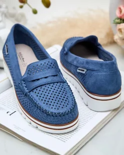 Półbuty|Mokasyny Na Płaskiej Podeszwie^Royalfashion Ażurowe mokasyny damskie Leteller Granatowy