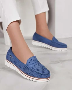 Półbuty|Mokasyny Na Płaskiej Podeszwie^Royalfashion Ażurowe mokasyny damskie Leteller Granatowy