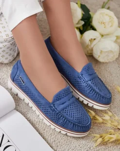 Półbuty|Mokasyny Na Płaskiej Podeszwie^Royalfashion Ażurowe mokasyny damskie Leteller Granatowy